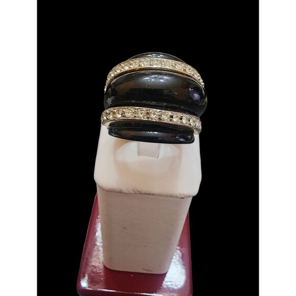 Vintage Kenneth Lane Huge Black Enamel and Rhinestone Ring Size 8.25 (A4723) - Picture 1 of 6